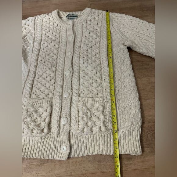 Aran Crafts Cable Knit Cream Cardigan Ireland Irish Fisherman Sweater Sz Large - Picture 4 of 7